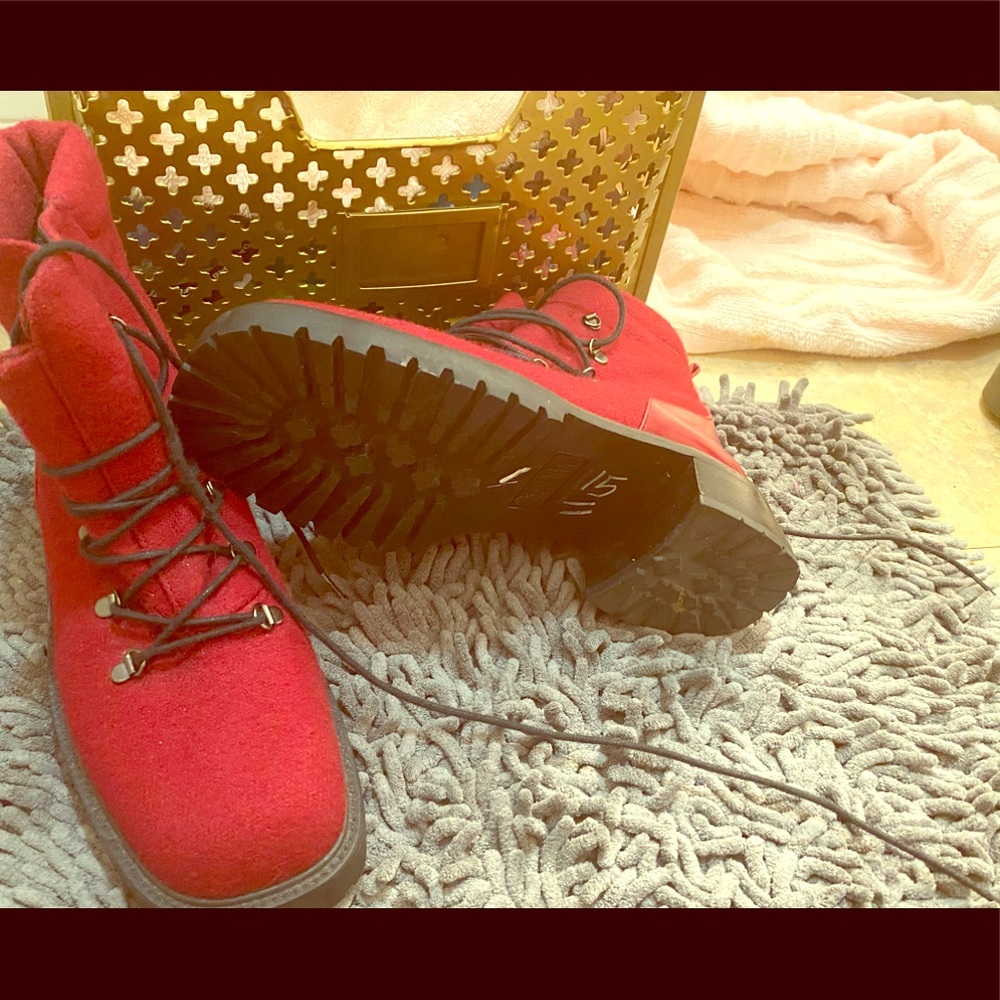 Stuart Weitzman “vintage” red felt ankle boot